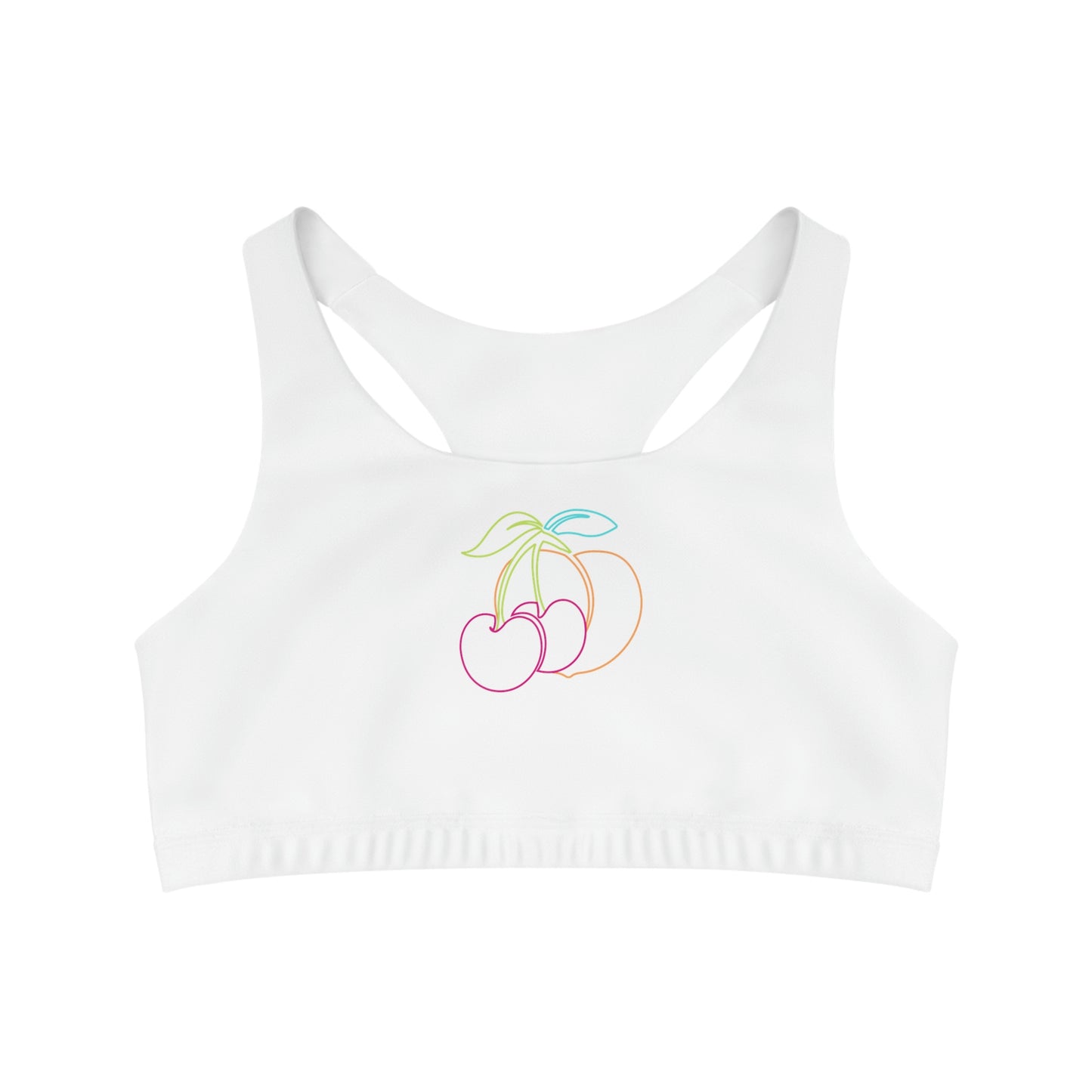 Fruitful White Sports Bra-Peaches n Cherries