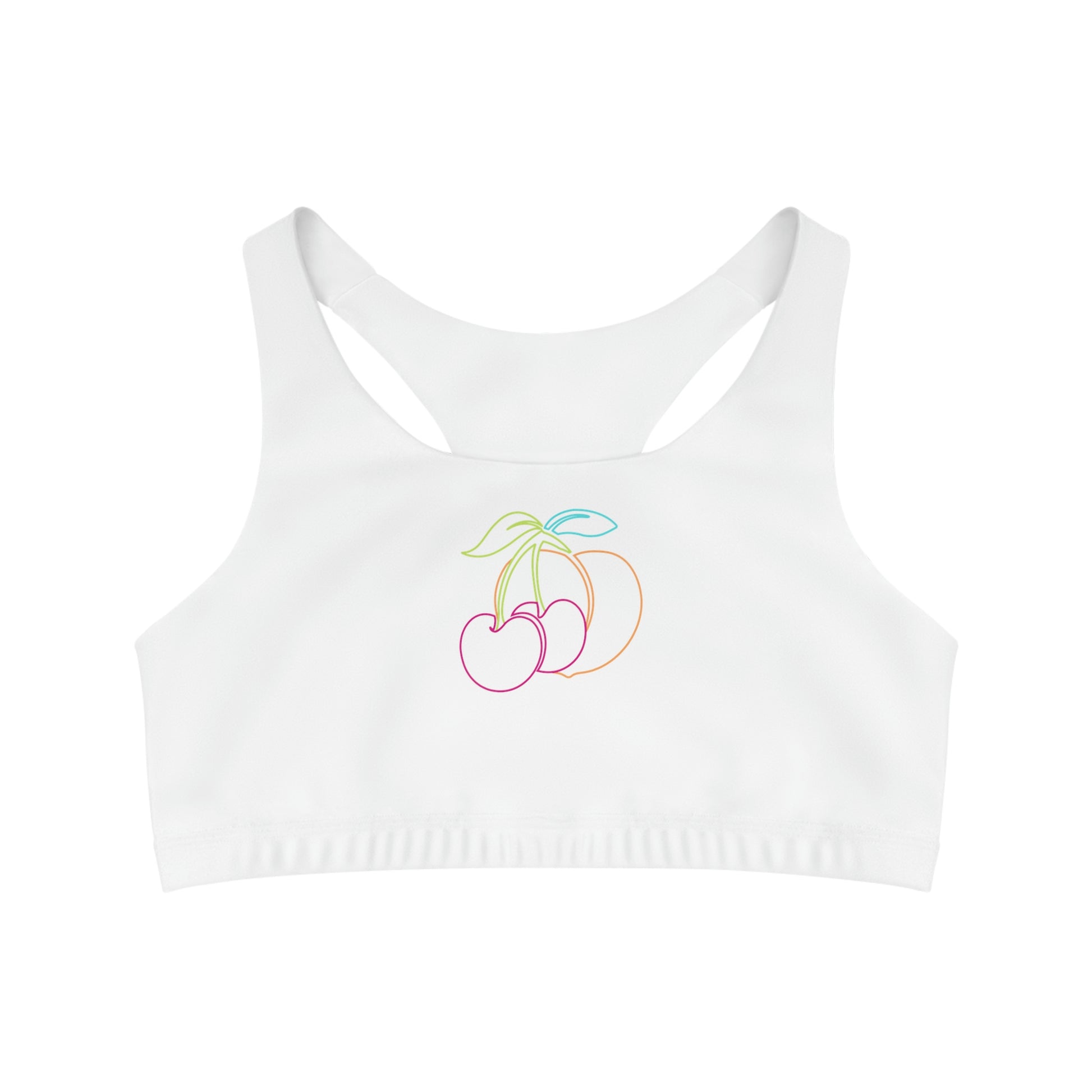 Fruitful White Sports Bra-Peaches n Cherries