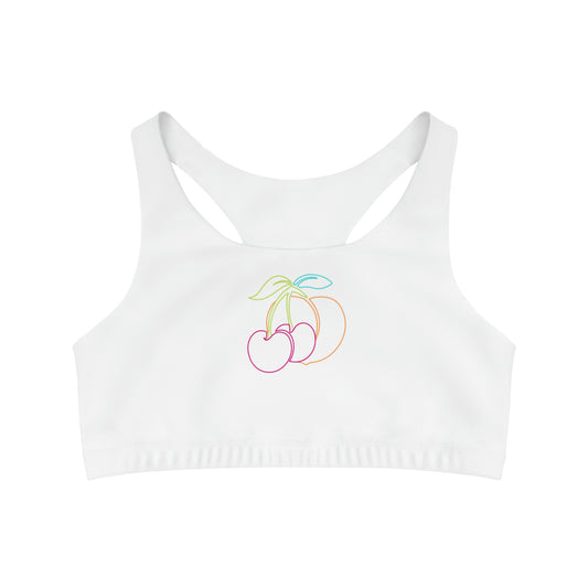 Fruitful White Sports Bra-Peaches n Cherries