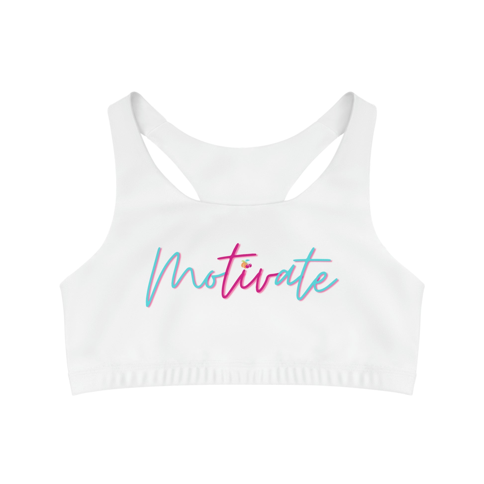 Motivate White Sports Bra-Peaches n Cherries