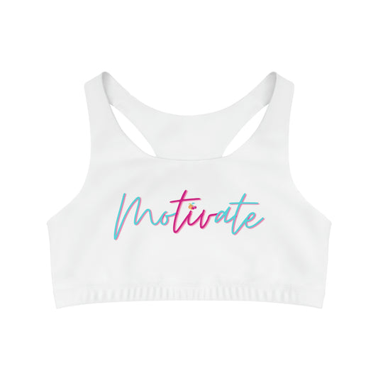 Motivate White Sports Bra-Peaches n Cherries