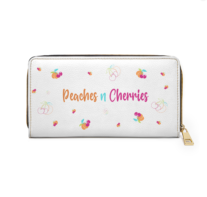 Fruitful White Leather Wallet-Peaches n Cherries